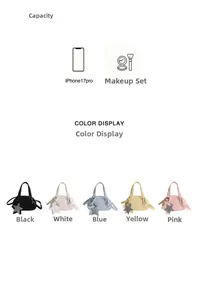 Detail view of mini Boston bag capacity fitting iPhone 17 Pro and makeup essentials