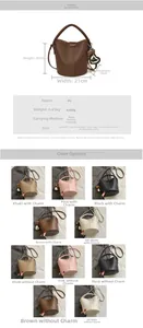 Schéma détaillé des dimensions et coloris variés pour le sac seau en cuir PU