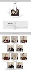 Tableau détaillé des tailles de sacs cabas en cuir PU et choix de couleurs avec breloque lapin