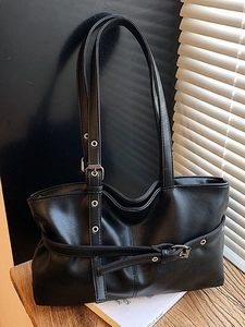 Sac à Épaule Vintage en Cuir Synthétique pour Femmes Grande Capacité Sac Cabas Plissé Décoration de Boucle