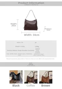Guide des tailles pour sac bandoulière en cuir PU avec dimensions de 34 cm par 24 cm