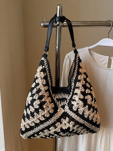 Large Capacity Handmade Crochet Straw Tote Bag Bohemian Hollow Out Woven Shoulder Bag Summer Beach Vacation Shopping Hobo Bag