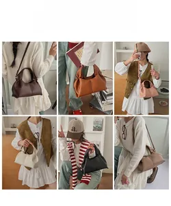 Collage showing six elegant colors of French style ruched cloud handbags for women