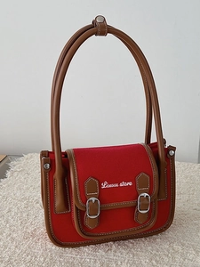 Sac à Bandoulière Casual en Toile Rouge Cuir Synthétique pour Femme Design Vintage Contrasté Sac à Main pour Voyage Quotidien