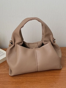 Women French Style Ruched Cloud Handbag PU Leather Litchi Grain Crossbody Bag Small Solid Color Pleated Shoulder Bag Daily Tote