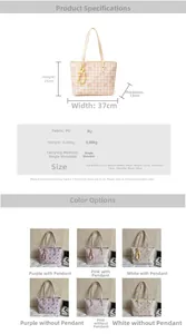 Detailed size chart and specifications for the large PU leather tote bag with bow pattern
