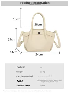 Spécifications de taille du sac à main en cuir PU crème avec bandoulière 120cm