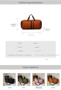 Detailed dimension guide and specifications for the large foldable travel bag with 55cm width
