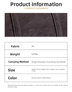 Détails de la texture du cuir PU et tableau des dimensions pour ce sac fourre-tout