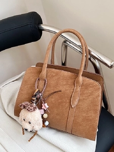 Sac Fourre-Tout Vintage pour Femme Grande Capacité en Cuir PU Sac à Main Décontracté Sac à Bandoulière Avec Chien en Peluche