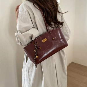 Bolso Retro de Cuero PU para Mujer Vintage Color Sólido Moda Bolso de Hombro Gran Capacidad Bolso de Commuter