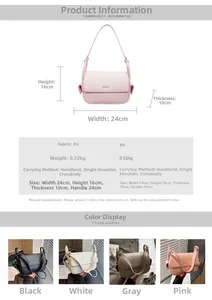 Detail view of stylish pebbled PU leather crossbody bags in four colors and size specs
