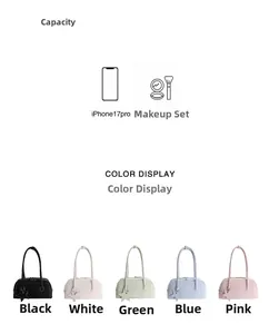 Detail view of stylish baguette bags in five colors with star pendant and capacity display