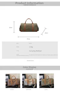 Detail showing dimensions and material of canvas duffel bag for fitness and travel