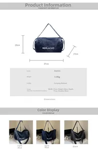 Detailed view of large denim tote bag showing dimensions and adjustable wide shoulder straps