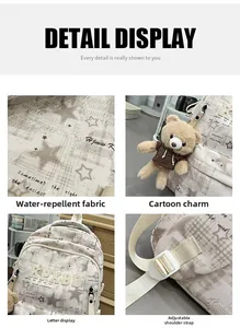 Detail of water-resistant fabric with stars and checkered patterns on casual backpack