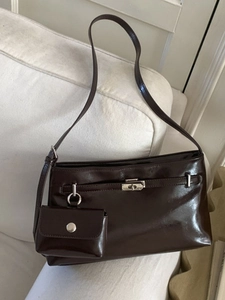 Borsa Sottobraccio in Pelle PU Grande Capacità Moda Coreana per Donna Vintage Lucida Pendolare Borsa a Tracolla con Mini Pochette