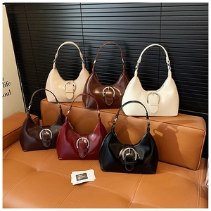 Detailed lineup of hobo bags in six vintage colors featuring silver metal buckles