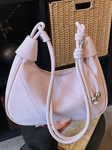 Women Large Capacity PU Leather Hobo Bag Fashion Stitching Dumpling Shape Underarm Bag With Knotted Strap Metal Ball Decoration