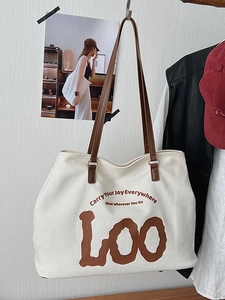 Women Large Capacity Canvas Denim Tote Bag Fashion Letter Print Shoulder Bag Casual Daily Commute Shopping Handbag