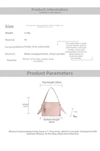 Detailed size chart infographic showing dimensions for the PU leather pillow handbag