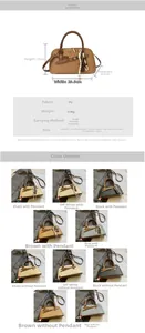 Tableau des tailles détaillé pour sac à main en cuir PU avec dimensions et bandoulière