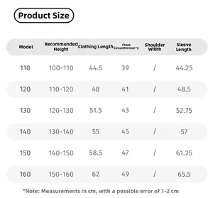 Size chart for girls long sleeve raglan T-shirt showing height and length measurements