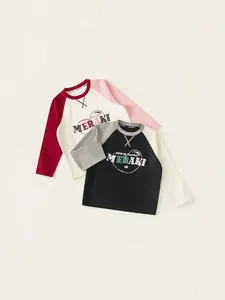 Kids Raglan Sleeve T-Shirt Cotton Blend Color Block Long Sleeve Casual Sporty Printed Base Layer Top For Girls Boys
