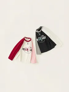 Kids long sleeve raglan T-shirt set with Meraki heart print for girls in spring fashion