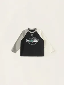 Girls' raglan long sleeve T-shirt with heart print and MERAKI lettering in black and gray