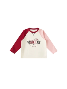 Kids color-block raglan sleeve long shirt with Meraki heart print for girls