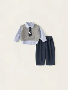 Klassisches britisches Schulstil-Set für Jungen mit Streifenhemd, Weste und Hose