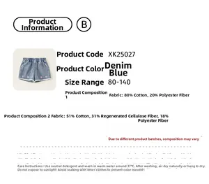 Detailed chart of girls light blue denim shorts with pink heart embroidery and lace trim