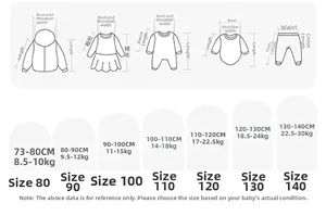 Detailed kids sizing chart for striped shirt and shorts set with height and weight guides