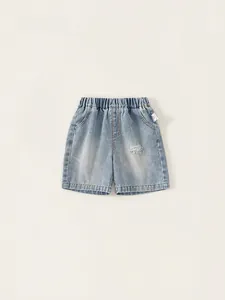 Boys Casual Denim Shorts Toddler Kids Washed Distressed Cotton Blend Shorts With Elastic Waist Denim Blue Summer Bottoms