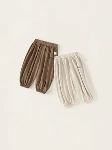 Pantalon Lanterne Doux en Mélange de Coton pour Enfants Garçons Filles Taille Élastique Ample Décontracté Pantalon à Revers Été