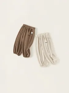 Ensemble de pantalons jogging pour enfants en coton marron et beige avec taille élastique