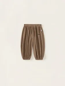 Pantalon sarouel marron pour enfant en coton avec taille et chevilles élastiques