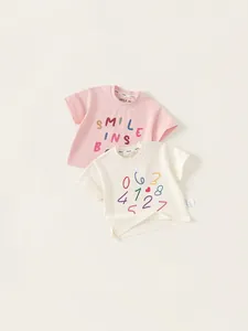 Kinder Casual Baumwolle T-Shirt Lockeres Kurzarm Top Für Mädchen Cartoon Alphabet Herz Druck Sommer Atmungsaktives Rundhals Tee