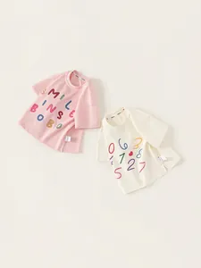Kinder T-Shirts Set aus Baumwolle in Rosa und Beige mit süßen Smile- und Regenbogen-Prints