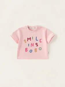 Rosa Kinder T-Shirt aus Baumwolle mit Smile-Aufdruck für den Sommer Freizeit