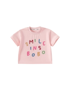 Rosa kurzärmeliges Baumwoll-T-Shirt für Mädchen mit buntem SMILE Kunstdruck