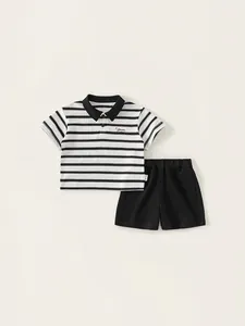 Kids Summer Striped Polo Shirt With Shorts Cotton Breathable Casual Embroidered Outfits For Boys Girls Clothing
