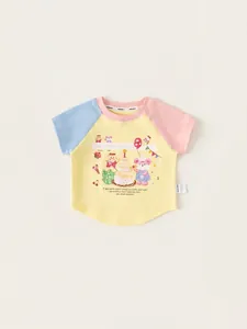 Girls Summer Short Sleeve T-Shirt Cotton Blend Color Block Cartoon Bear Print Round Neck Casual Kids Clothing Pullover Top