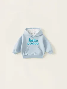Sweat à capuche bleu clair pour petites filles avec poche kangourou et motif lettrage
