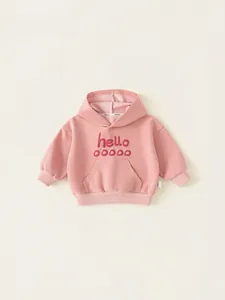 Sweat à capuche rose pour filles avec motif Hello et grande poche kangourou devant