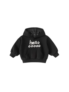 Sweat à capuche noir pour filles avec imprimé Hello et grande poche kangourou