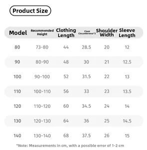 Detaillierte Größentabelle für Mädchen Sommer Cheongsam Kleid mit Maßen von 80 bis 140 cm