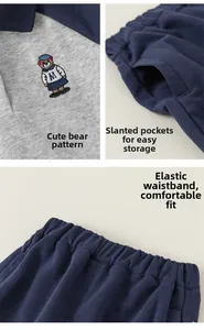 Détail du sweat polo pour garçons avec broderie ours et jogging à taille élastique