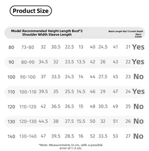 Detailed size chart for girl's summer outfit including height and body measurements